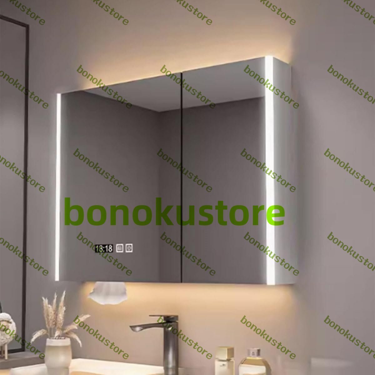 洗面 化粧台LEDライト付き 浴室お風呂 鏡スマート調光機能付き ミラーキャビネット 洗面所 浴室 ミラー 曇り止め 洗面化粧台 白 70cm拍卖