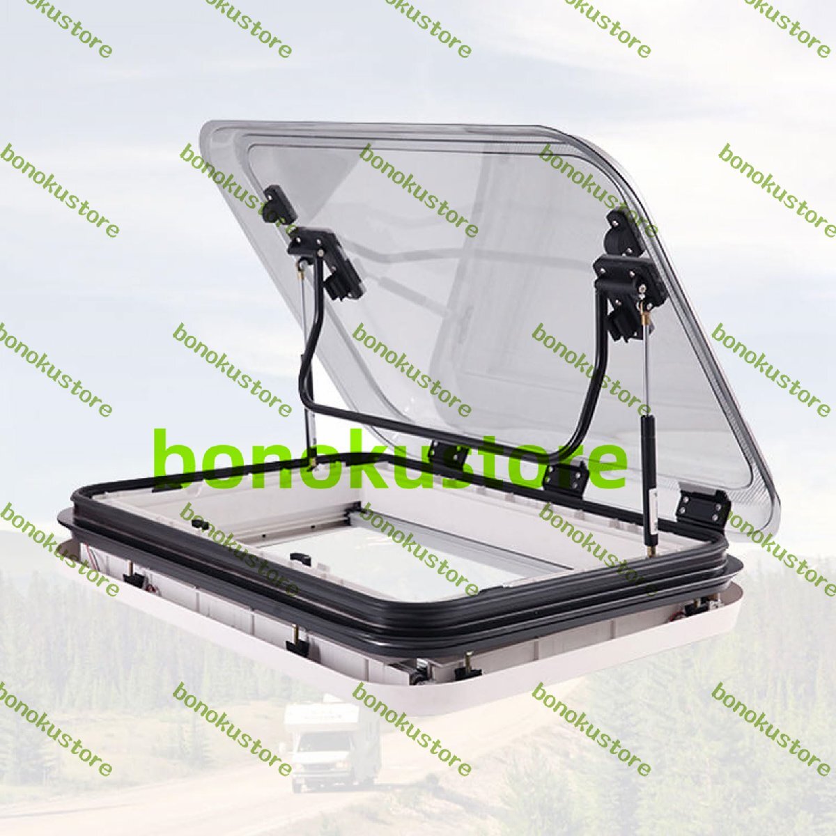 LEDライト付きキャンピングカー用窓 大型RV天窓ルーフベントハッチ アルミ合金RVルーフベントキット 700x500mm 多機能換気天窓拍卖