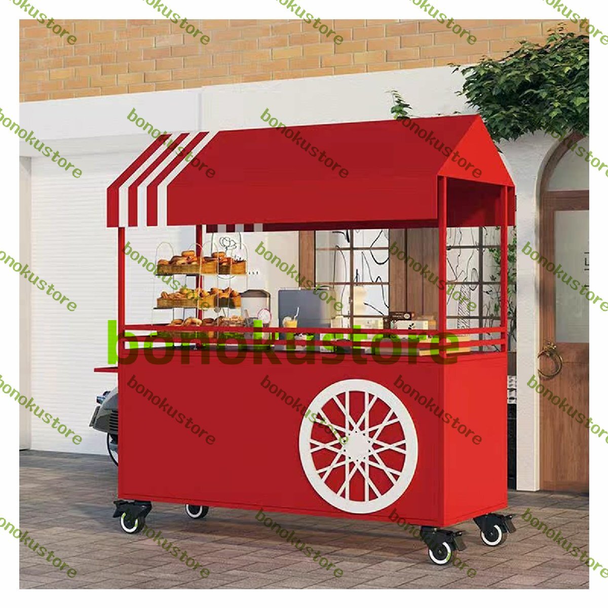 屋台ブース 錬鉄製手押しカート 屋外マーケットモバイルストールカートスクエアモールプロモーションスーパーマーケット Red 140x60cm拍卖