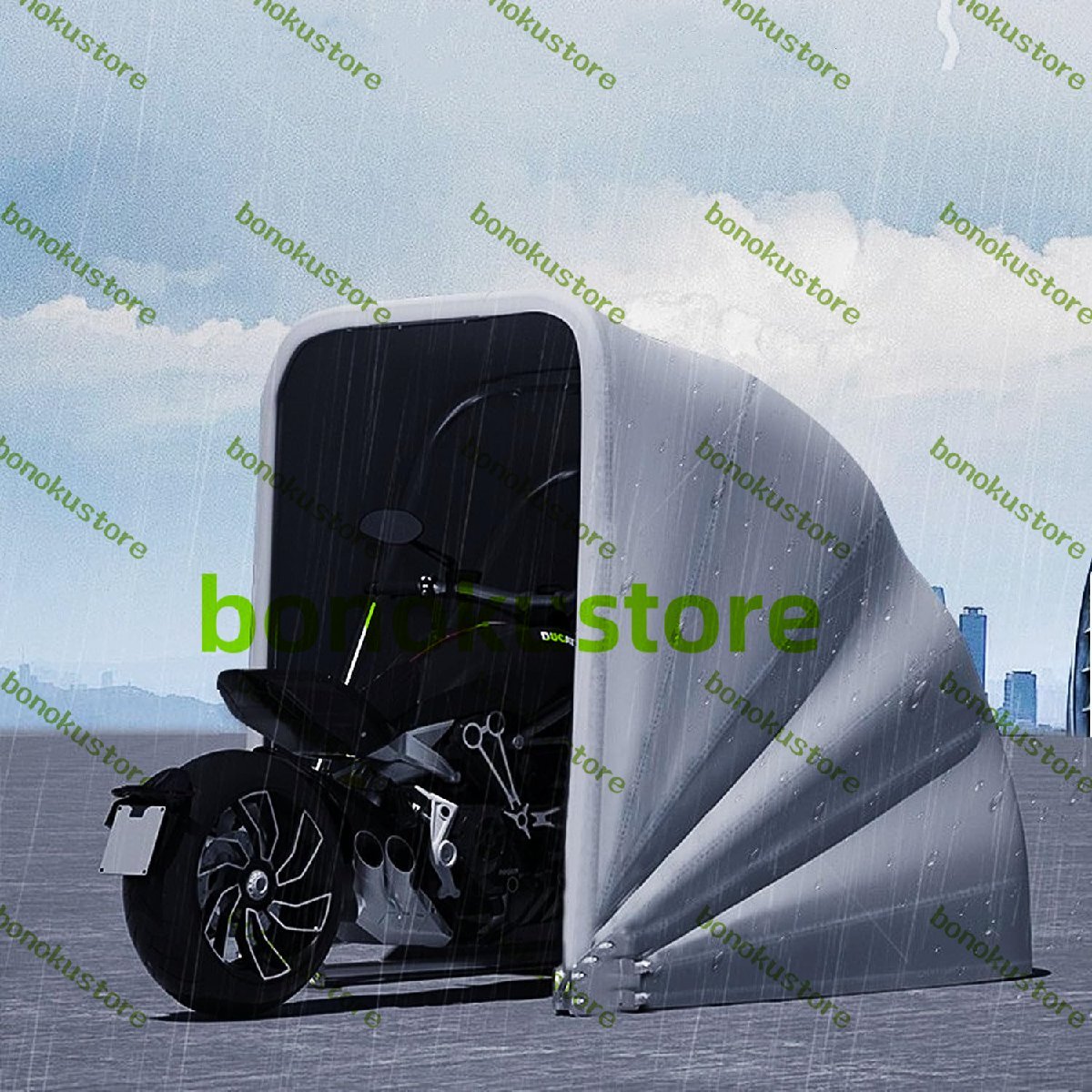 油圧式格納式バイクカーポート 折りたたみ式屋外金属製バイクカーポート 頑丈なモーター自転車カーポート 3.3×1.4×1.9m拍卖