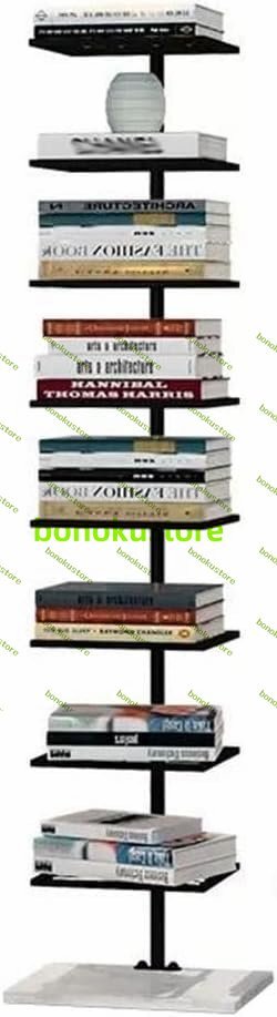 メタルスパインブックタワー 8段フロアタイプ見えない本棚 コーナー吊シンプル書棚 リビングルーム 35x28x150cm ブラック拍卖