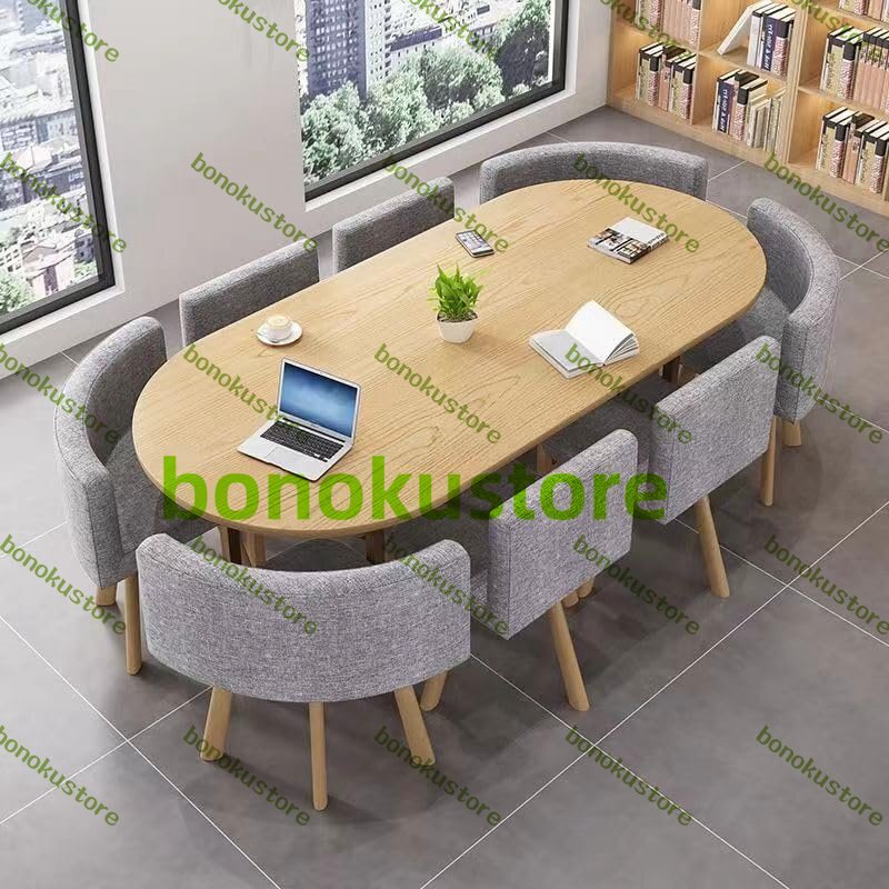 ダイニングテーブルセット 8人用楕円形 カフェーテーブル 応接セット 食卓セット ダイニングテーブル+椅子 9点セット綿麻 200*100*75cm拍卖