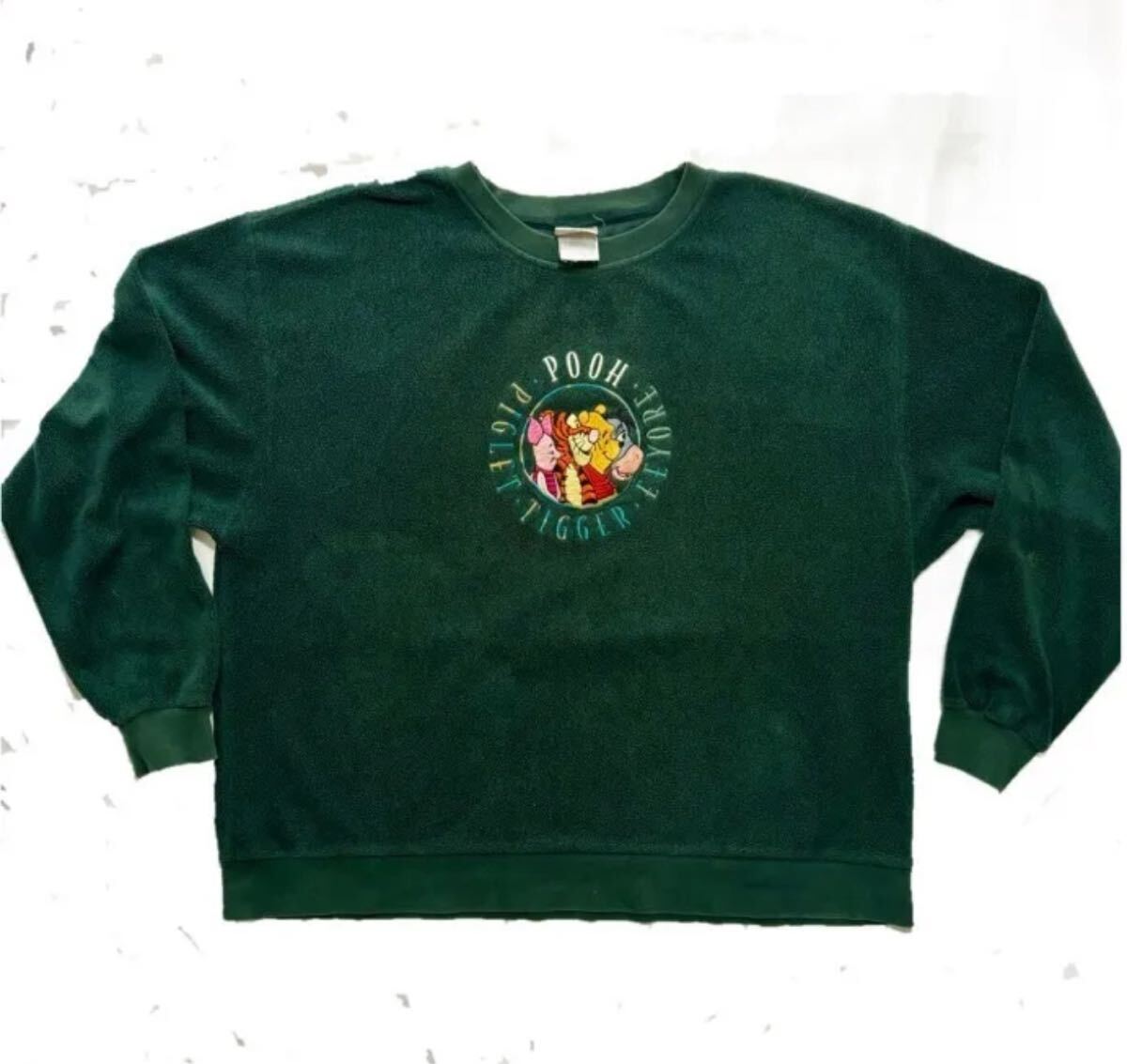 【90s】古着 Disney store ディズニーストアPOOH PIGLET TIGGER EEYORE タオル生地 スウェット トレーナ プーさん フリース グリーン拍卖