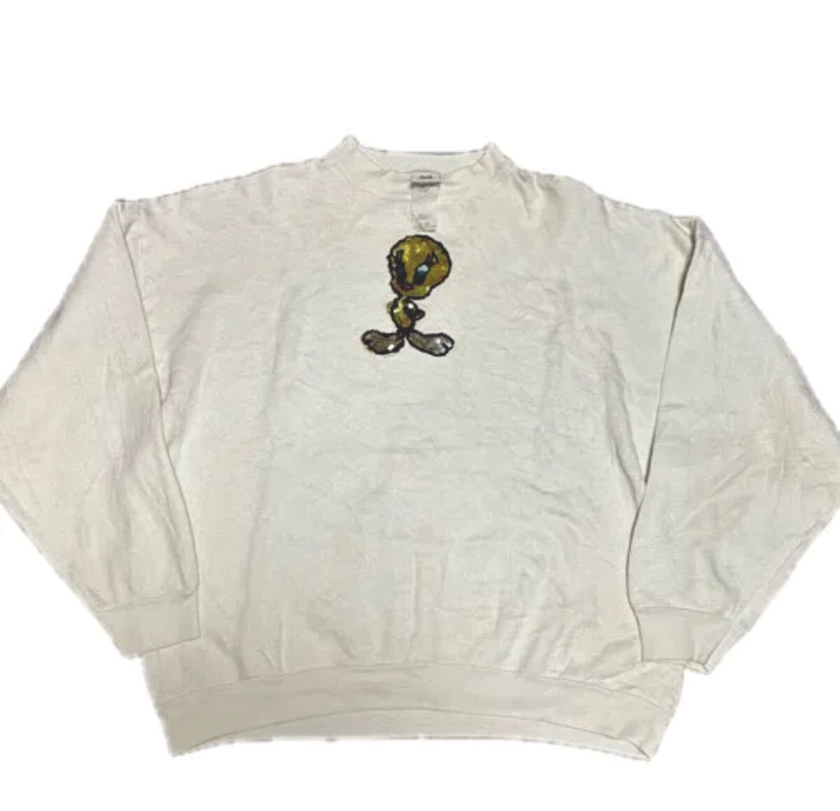 【90s】古着 LOONEY TUNES JERRY LEIGH ルーニーテューンズ トゥイーティー ビーズ USA製 長袖 スウェット XL ホワイト キャラクター 拍卖