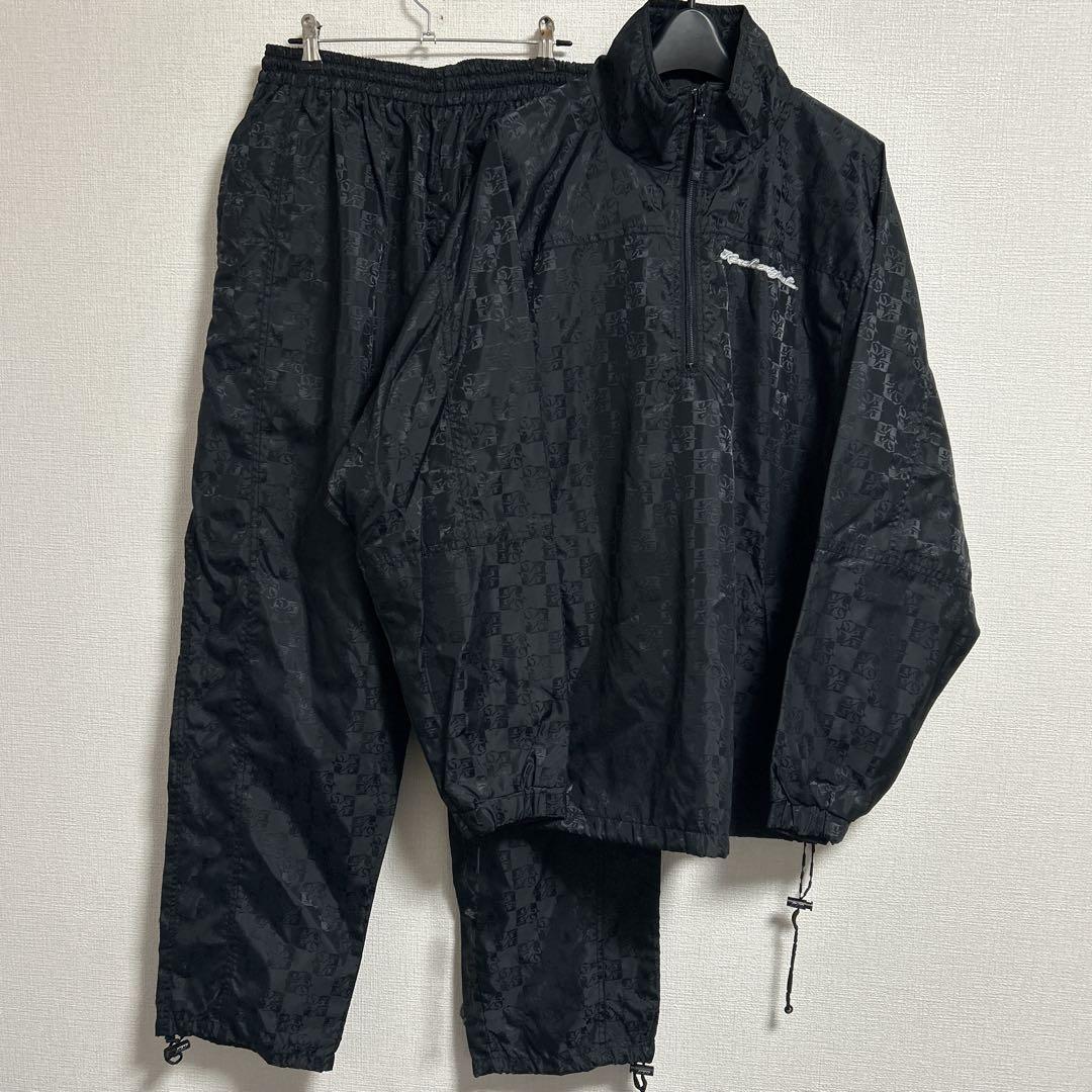 KAZZROCK originalナイロンセットアップジャケットパンツカズロック 市松模様 ブロックチェック オリジナル ドローコード ストッパー拍卖