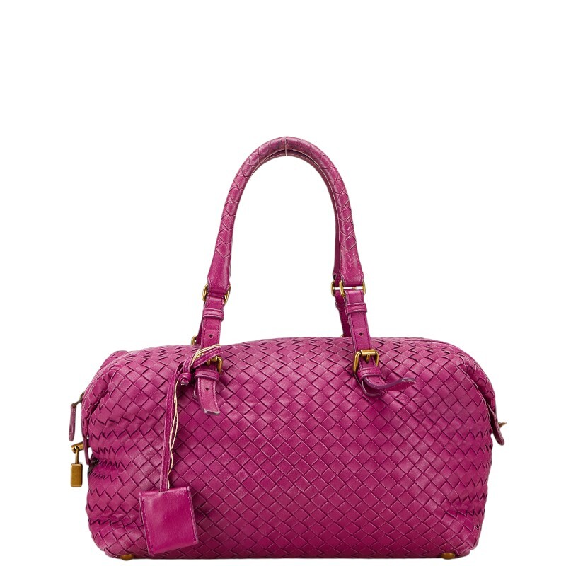 ボッテガヴェネタ イントレチャート ハンドバッグ ミニボストンバッグ パープル レザー レディース BOTTEGAVENETA 【中古】拍卖