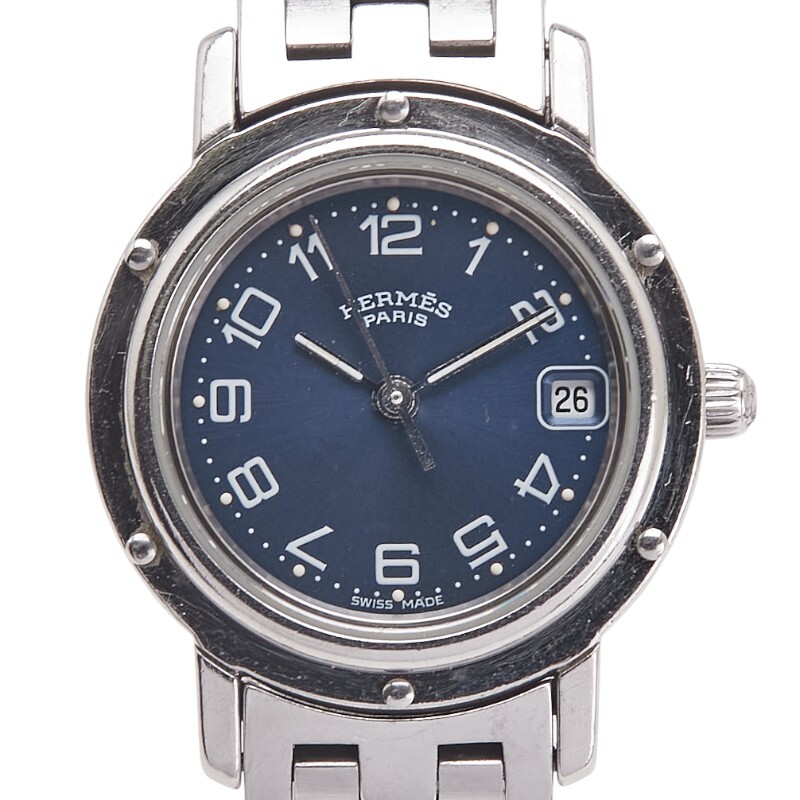 エルメス クリッパー 腕時計 CL4.210 クオーツ ネイビー文字盤 ステンレススチール レディース HERMES 【中古】拍卖