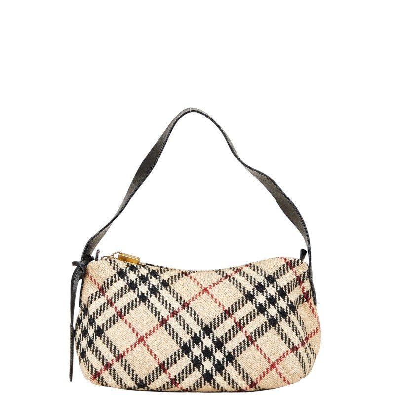 バーバリー ノバチェック ワンショルダーバッグ ベージュ ブラック ウール レザー レディース BURBERRY 【中古】拍卖