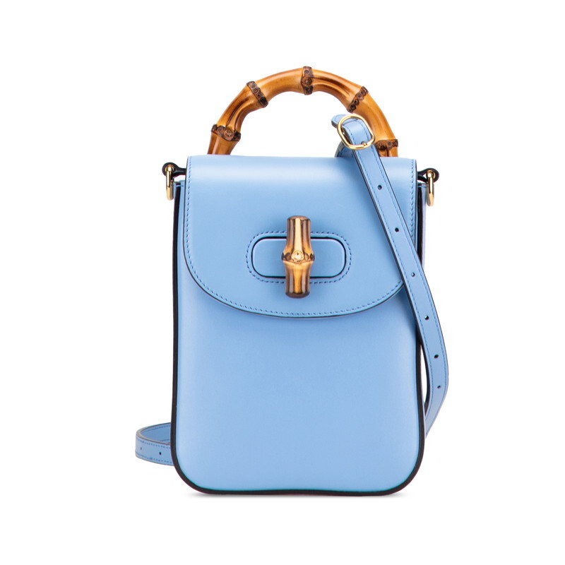 グッチ バンブー ミニ リュック バックパック 702106 ライトブルー レザー レディース GUCCI 【中古】拍卖