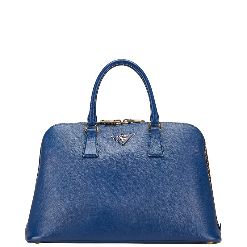 プラダ 三角ロゴプレート ハンドバッグ ブルー レザー レディース PRADA 【中古】拍卖