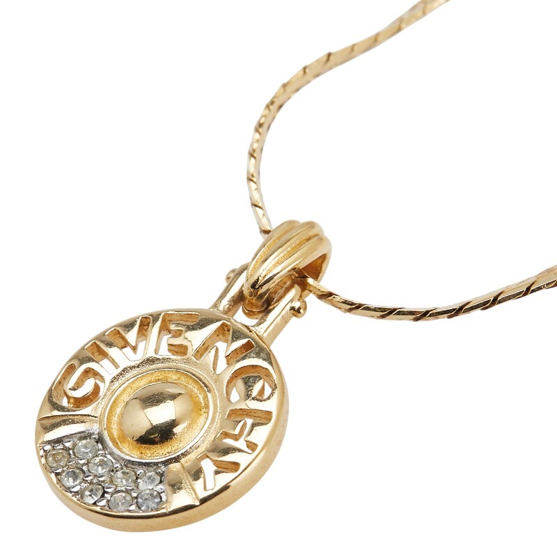 ジバンシー ロゴ ラインストーン ネックレス ゴールド メッキ レディース Givenchy 【中古】拍卖