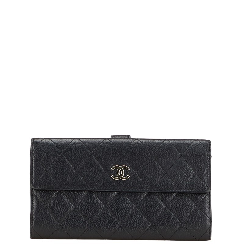 シャネル マトラッセ ココマーク 長財布 ブラック キャビアスキン レディース CHANEL 【中古】拍卖