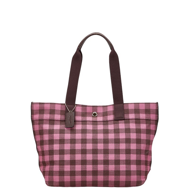 コーチ ギンガムチェック ショルダーバッグ トートバッグ ピンク ボルドー キャンバス レザー レディース COACH 【中古】拍卖