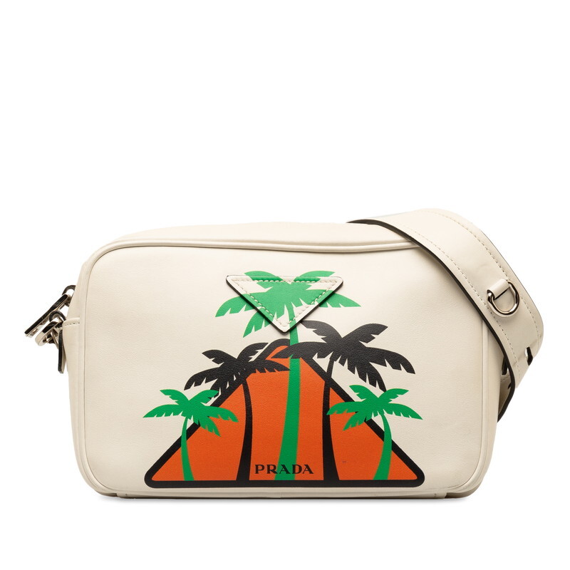 プラダ ヤシの木 斜め掛け ショルダーバッグ 1BH093 オフホワイト マルチカラー レザー レディース PRADA 【中古】拍卖