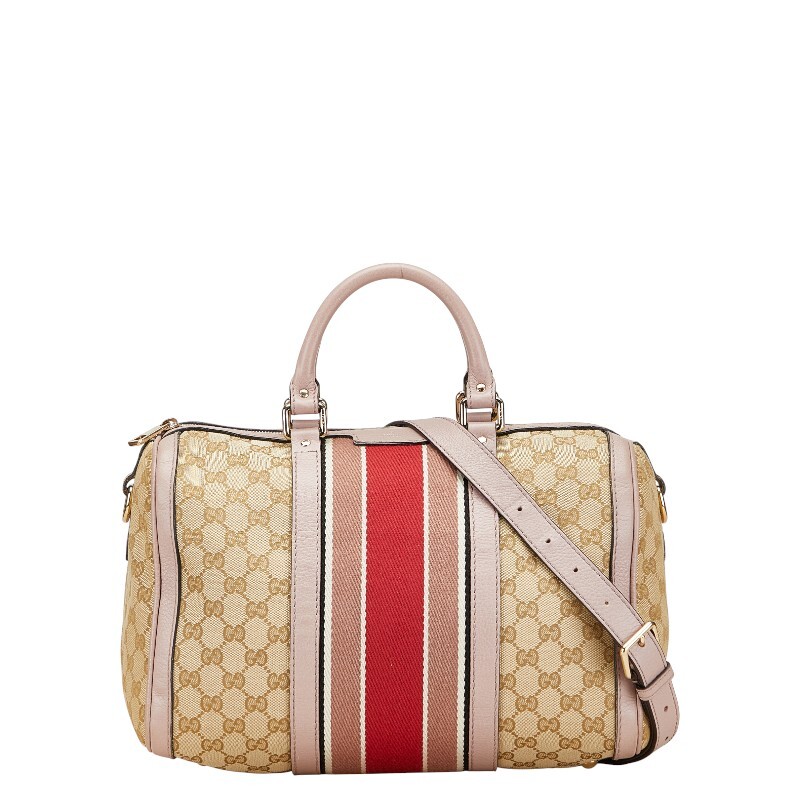 グッチ GGキャンバス シェリーライン ミニボストンバッグ ショルダーバッグ 2WAY 247205 ベージュ パープル キャンバス GUCCI 【中古】拍卖