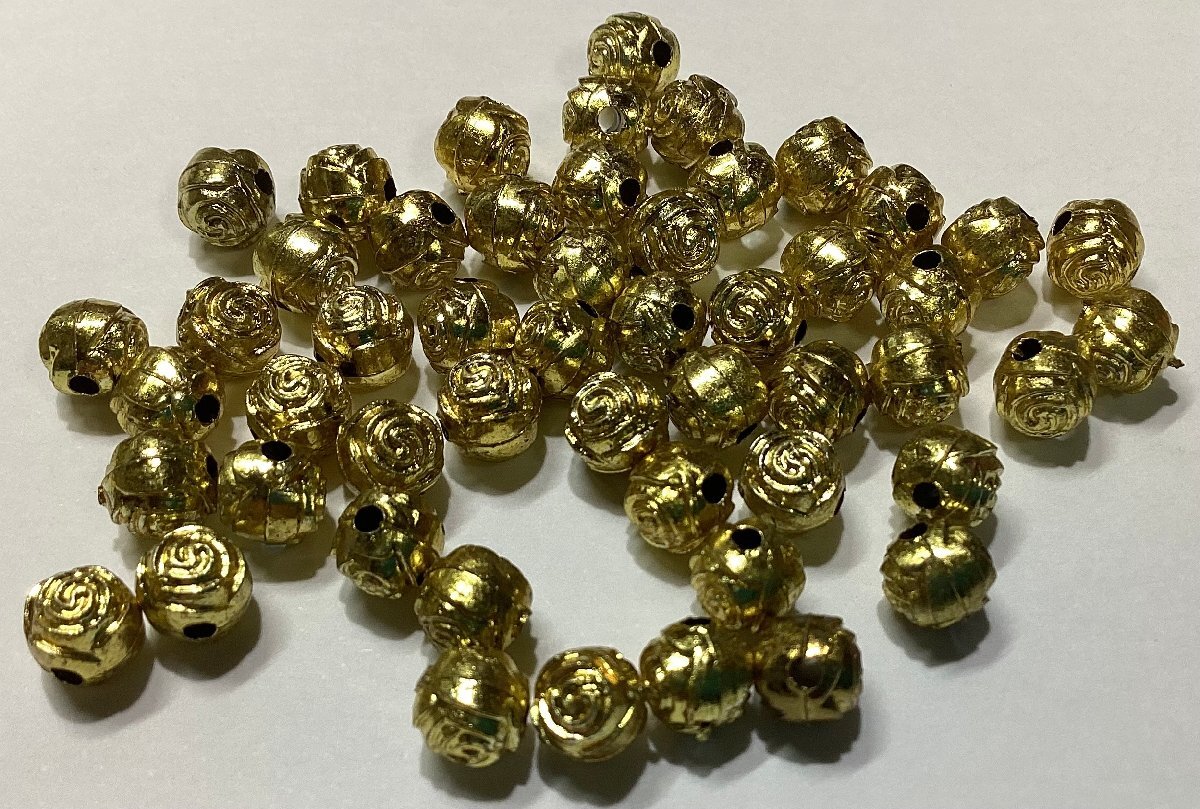 即決/アクリルビーズ/丸形・バラ模様/6×6mm/ゴールド色/20個/K7拍卖