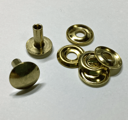 丸中空リベット☆真鍮色☆頭径11mm・軸径4mm・棒長8mm☆114組・座金付☆K2拍卖