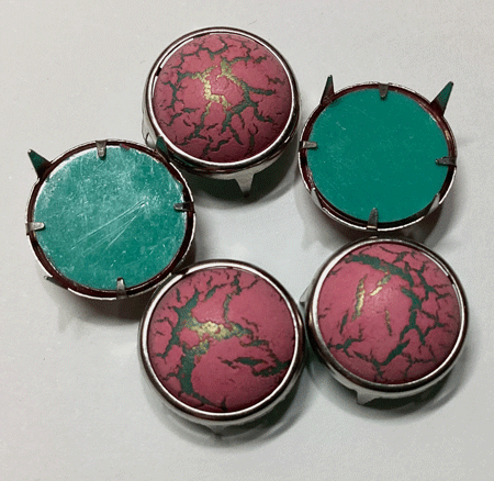 即決/丸形スタッズ/樹脂ターコイズ調/ピンク/径17mm/4爪/10個拍卖