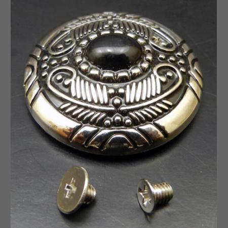 即決/コンチョ/合金/銀古美/30mm3.9mm/ターコイズ調黒/1組/A15拍卖