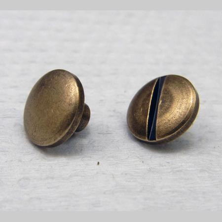 即決☆ネジカシメ☆真鍮製・両弧面☆古美☆頭径10mm・棒太4mm・棒長4mm☆2組☆A1拍卖
