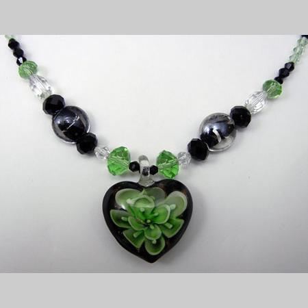 即決/ビーズ/ネックレス/ガラス&アクリル/ハート/45cm/1本/C1拍卖