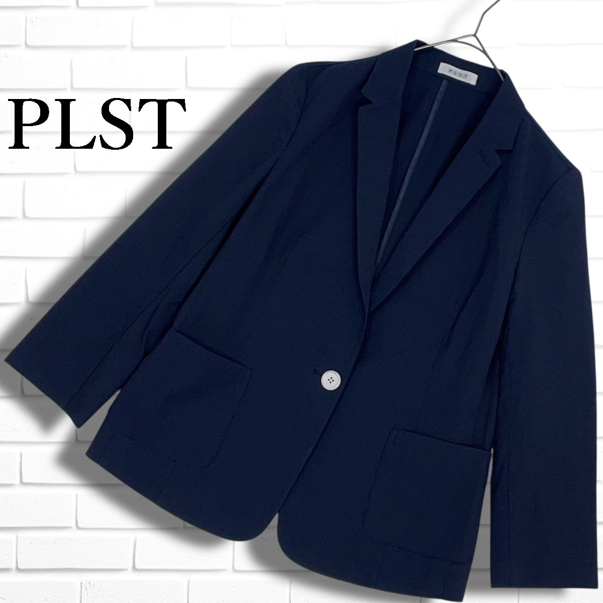 ◆良品◆ PLST プラステ シアサッカー ブレザー 紺ブレ テーラード ジャケット ネイビー レディース M ◆送料無料◆ 6335H◎拍卖
