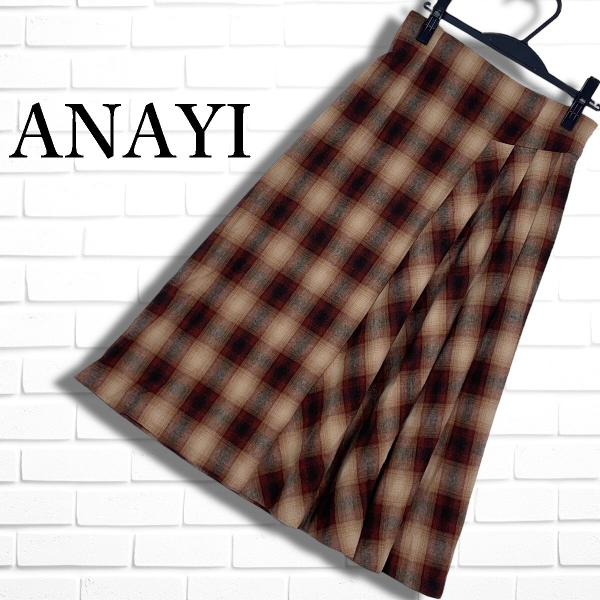◆美品◆ ANAYI アナイ プリーツ デザイン ストレッチ チェック ロング スカート レディース 38 M ◆日本製 送料無料◆ 0965I□拍卖