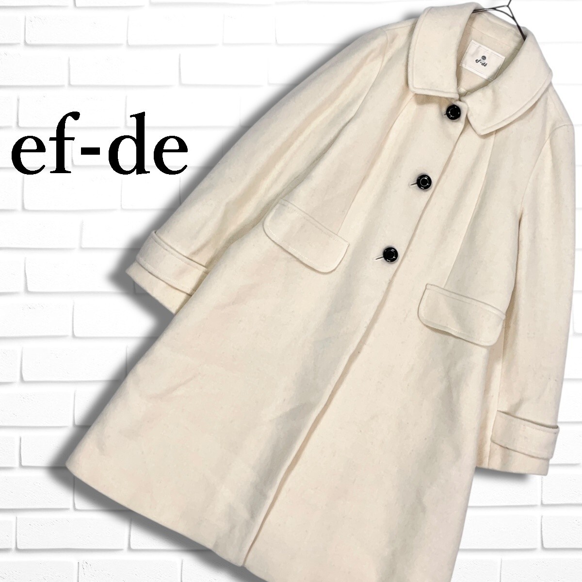 ◆美品◆ ef-de エフデ ウール ステンカラー ロング コート レディース 13 XL LL ◆大きいサイズ 送料無料◆ 2865I◇拍卖