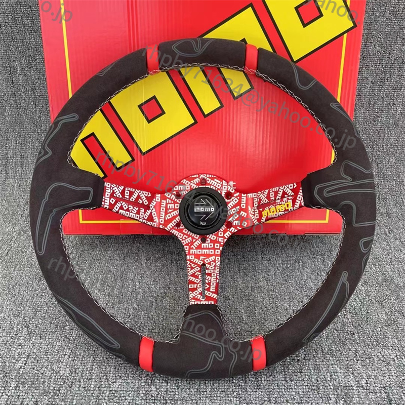 ●MOMOステアリング ハンドル ●350mm/14インチ スエード スポーツステアリングホイールred ●RH019拍卖