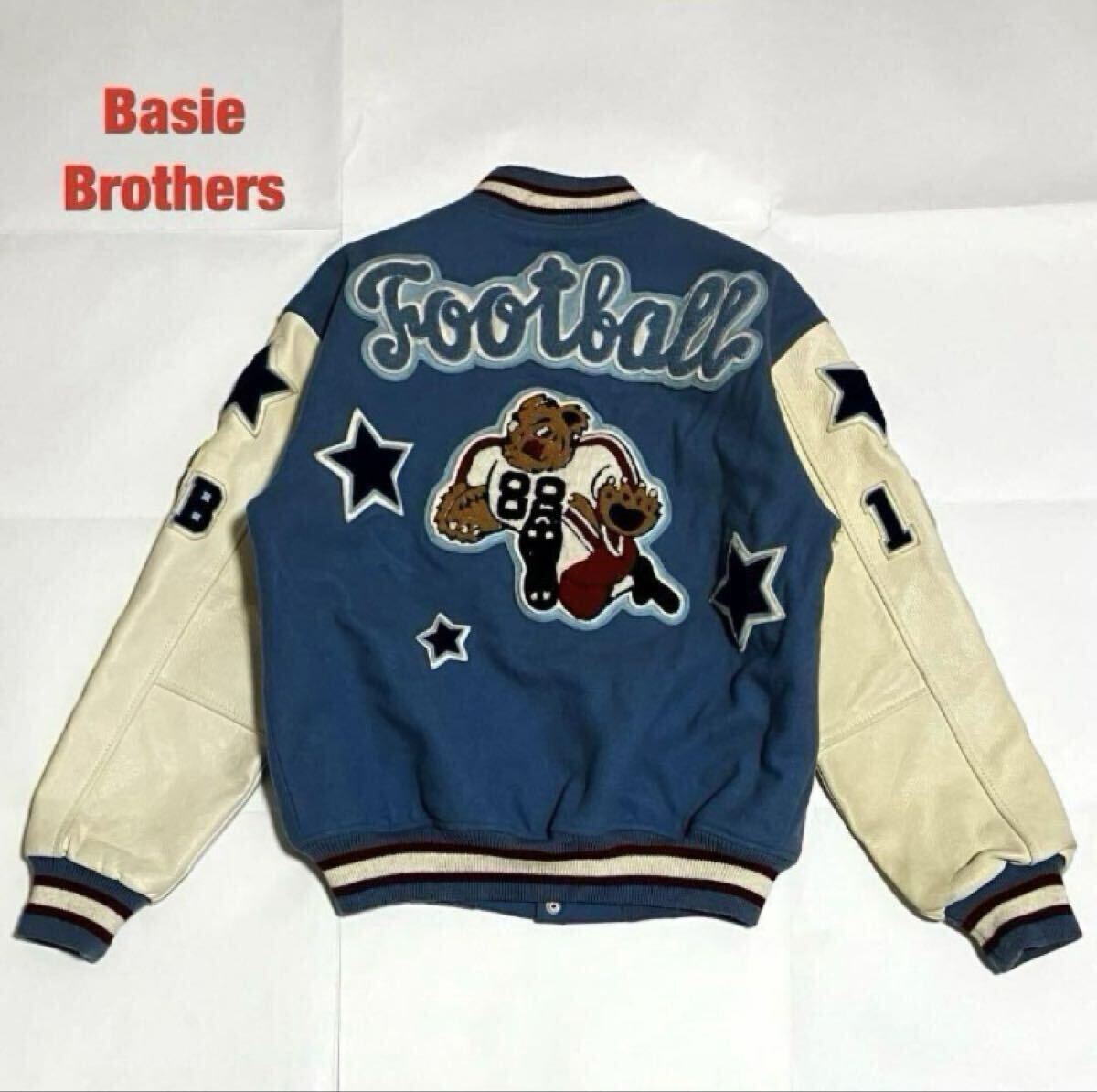 【希少】Basie Brothers ベイシーブラザーズ スタジャン 牛革レザー アメフト ワッペン キルティング 刺繍 VINTAGE 80s 90s拍卖