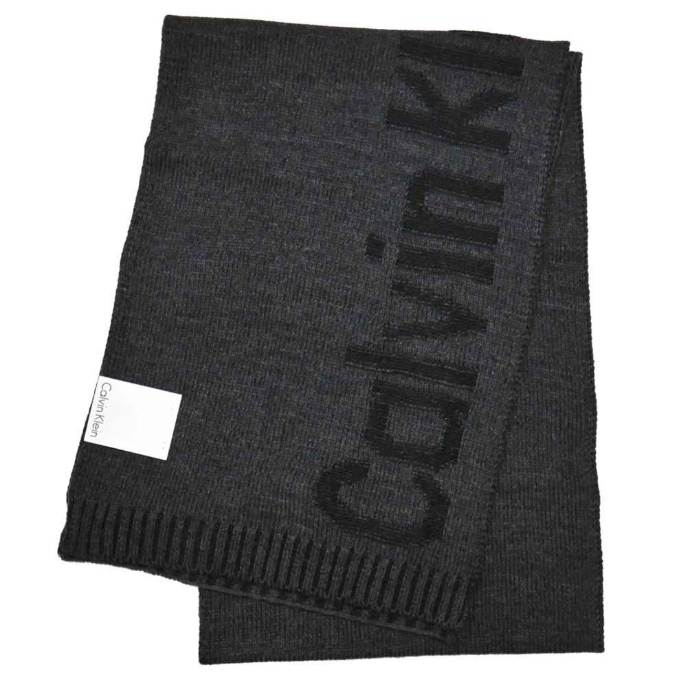 アウトレット品 カルバン クライン マフラー Plaited Logo Scarf hkc73605-015 Charcoal グレー 灰色 ロゴ ck拍卖