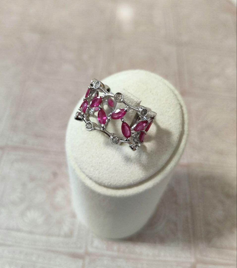 ホワイトゴールド ルビーリング ダイヤモンド サイズ12号 透かしの幅広タイプ拍卖