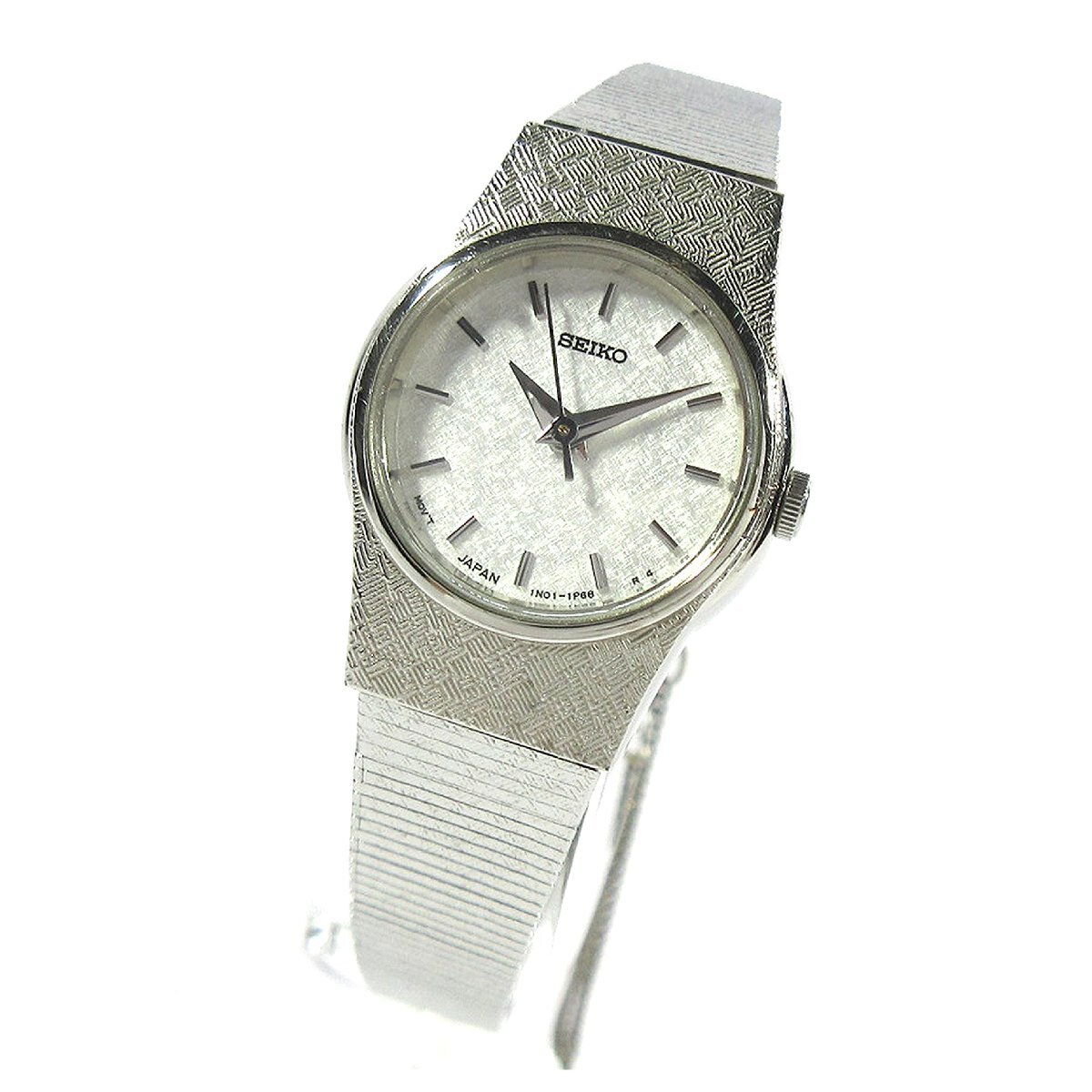 セイコー 1980年代 ヴィンテージ 1N01-0K50 ホワイト モザイク文字盤 19.7mm ラウンドケース レディース クォーツ 時計 SS拍卖