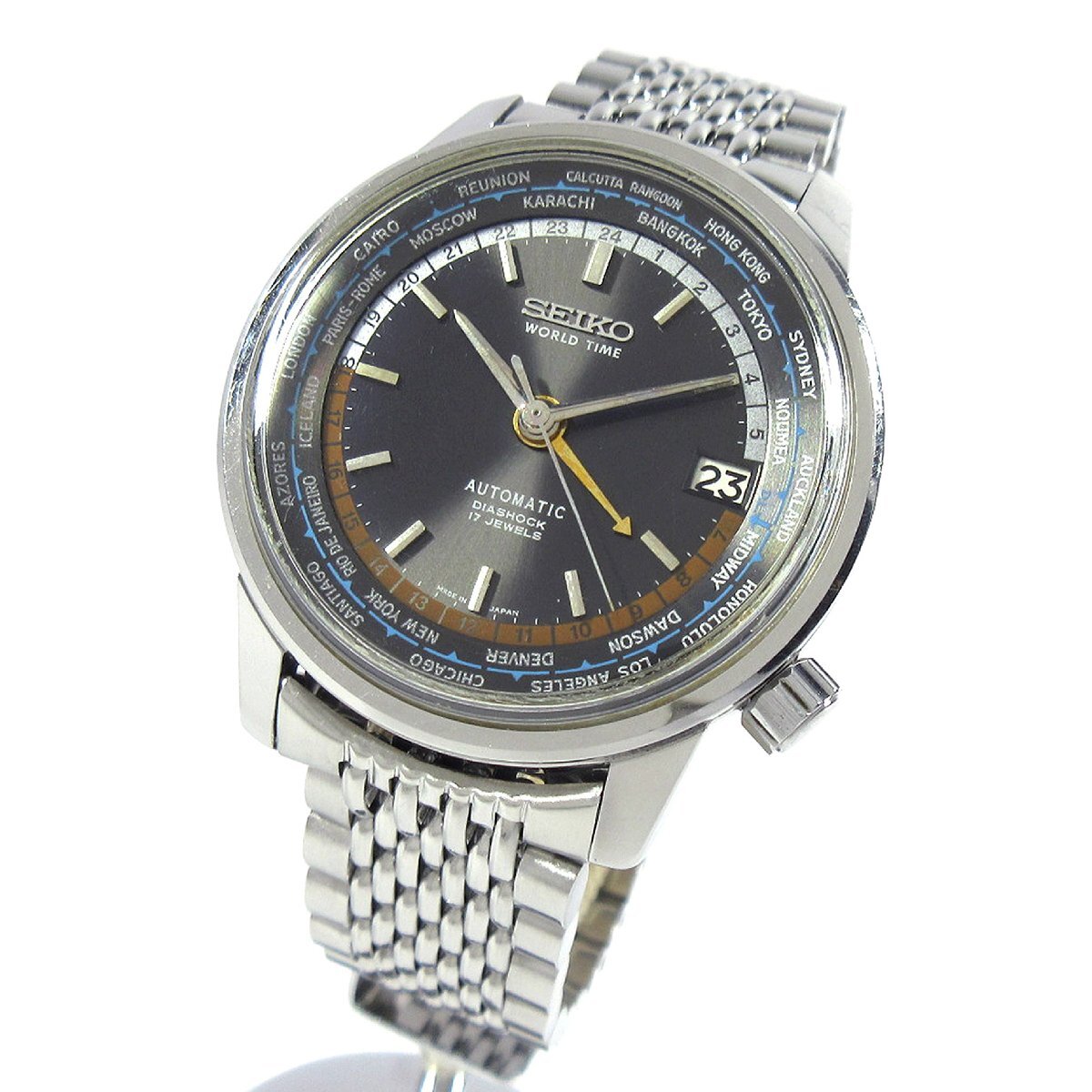セイコー 1964年 ヴィンテージ 6217-7000 ワールドタイム ファーストモデル グレーデイト文字盤 37mm メンズ 自動巻 時計 SS A212拍卖