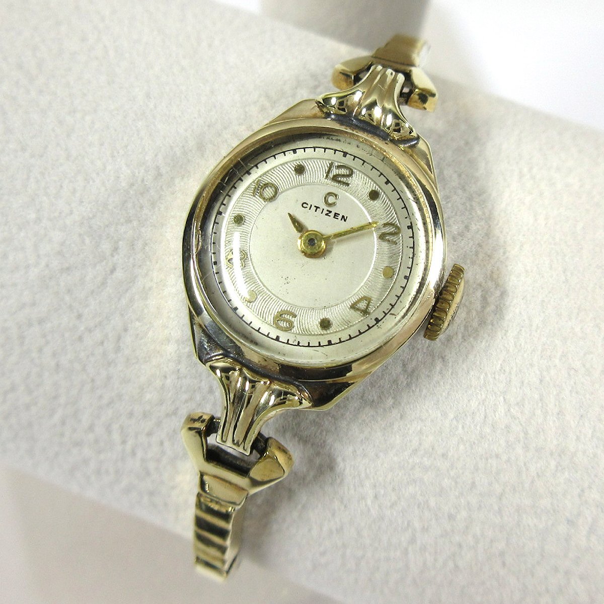 シチズン 1950年代 ヴィンテージ 6028 初期 Cマーク植字 シルバー文字盤 17mm レディース 手巻 カクテルウォッチ 14K金張り/SS 時計拍卖