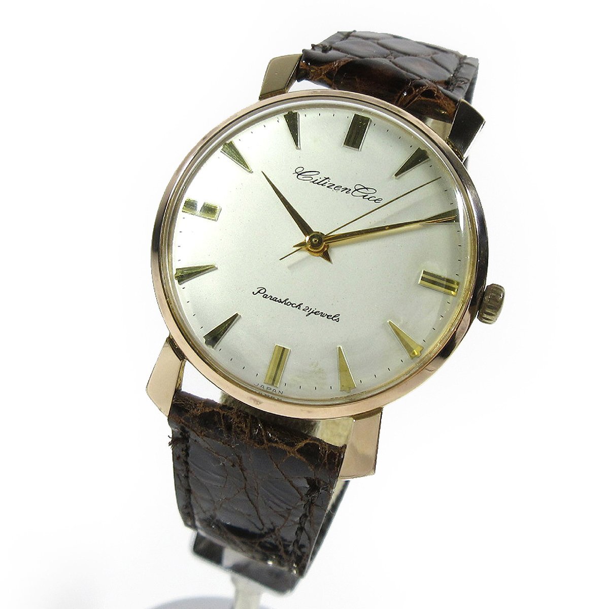 シチズン 1961年 ヴィンテージ A514802 エース 筆記体ロゴ シルバー文字盤 バー/ヤジリ 34mm メンズ 手巻 時計 GP/SS A176拍卖