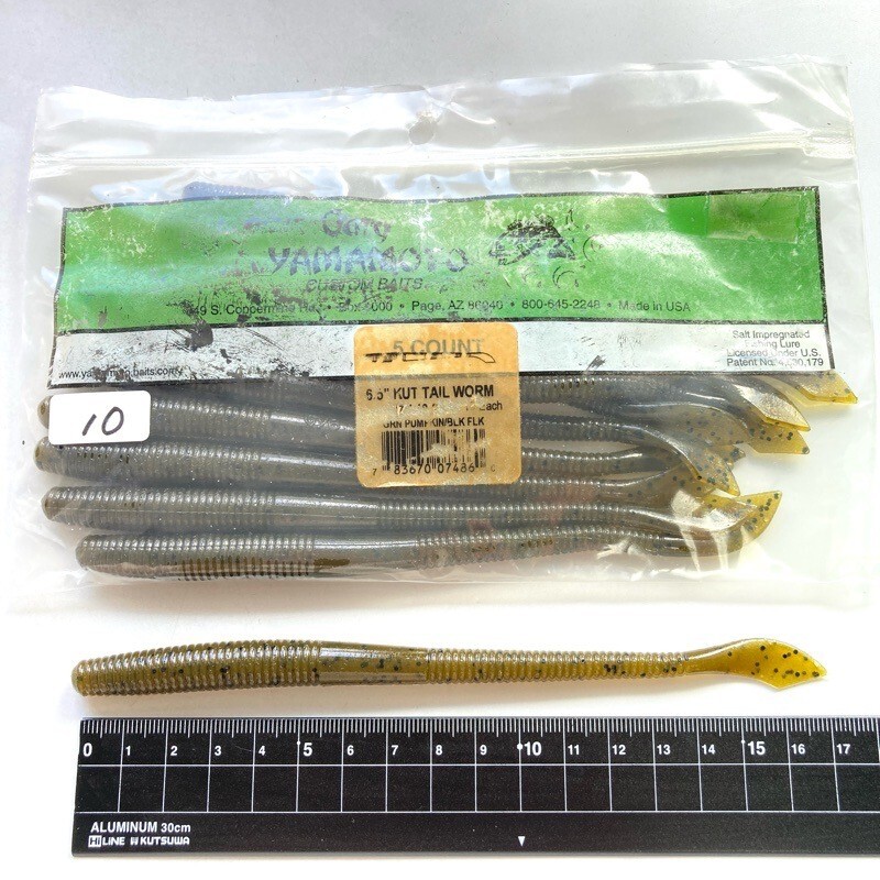 815150 新品 ゲーリーヤマモト 6.5インチ カットテールワーム 10本 GARY YAMAMOTO #297 グリーンパンプキンブラックフレーク オールド品拍卖