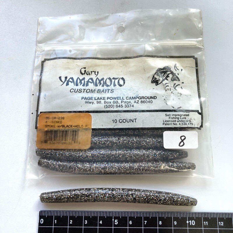 815185 ゲーリーヤマモト 4インチ ヤマセンコー 8本 GARY YAMAMOTO #238 スモーク/レインボーフレーク&ペッパー オールド品拍卖