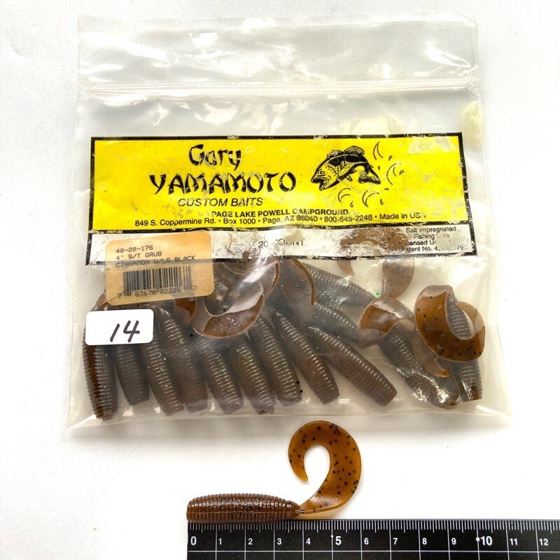 815238 ゲーリーヤマモト 4インチ シングルテールグラブ 14本 GARY YAMAMOTO #176 シナモン/ブラックフレーク オールド品拍卖