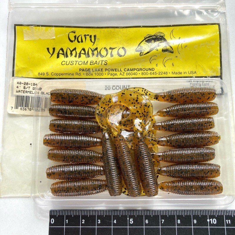 815250 ゲーリーヤマモト 4インチ シングルテールグラブ 17本 GARY YAMAMOTO #194 ウォーターメロンペッパー オールドややヤケ拍卖