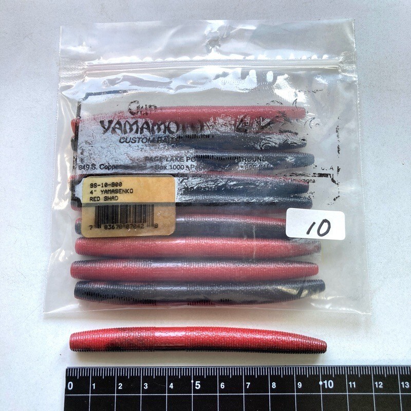 815360 新品 ゲーリーヤマモト 4インチ ヤマセンコー 10本 GARY YAMAMOTO #900 レッドシャッド オールド品拍卖