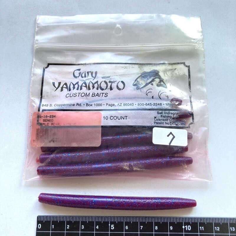 815374 ゲーリーヤマモト 4インチ ヤマセンコー 7本 GARY YAMAMOTO #234 パープルパール/スモールブルーフレーク オールド品拍卖