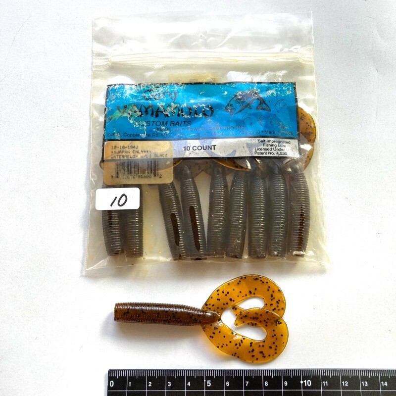 815393 新品 ゲーリーヤマモト ビッグ ダブルテールグラブ 10本 GARY YAMAMOTO #194 ウォーターメロンペッパーいい感じにヤケ オールド品拍卖