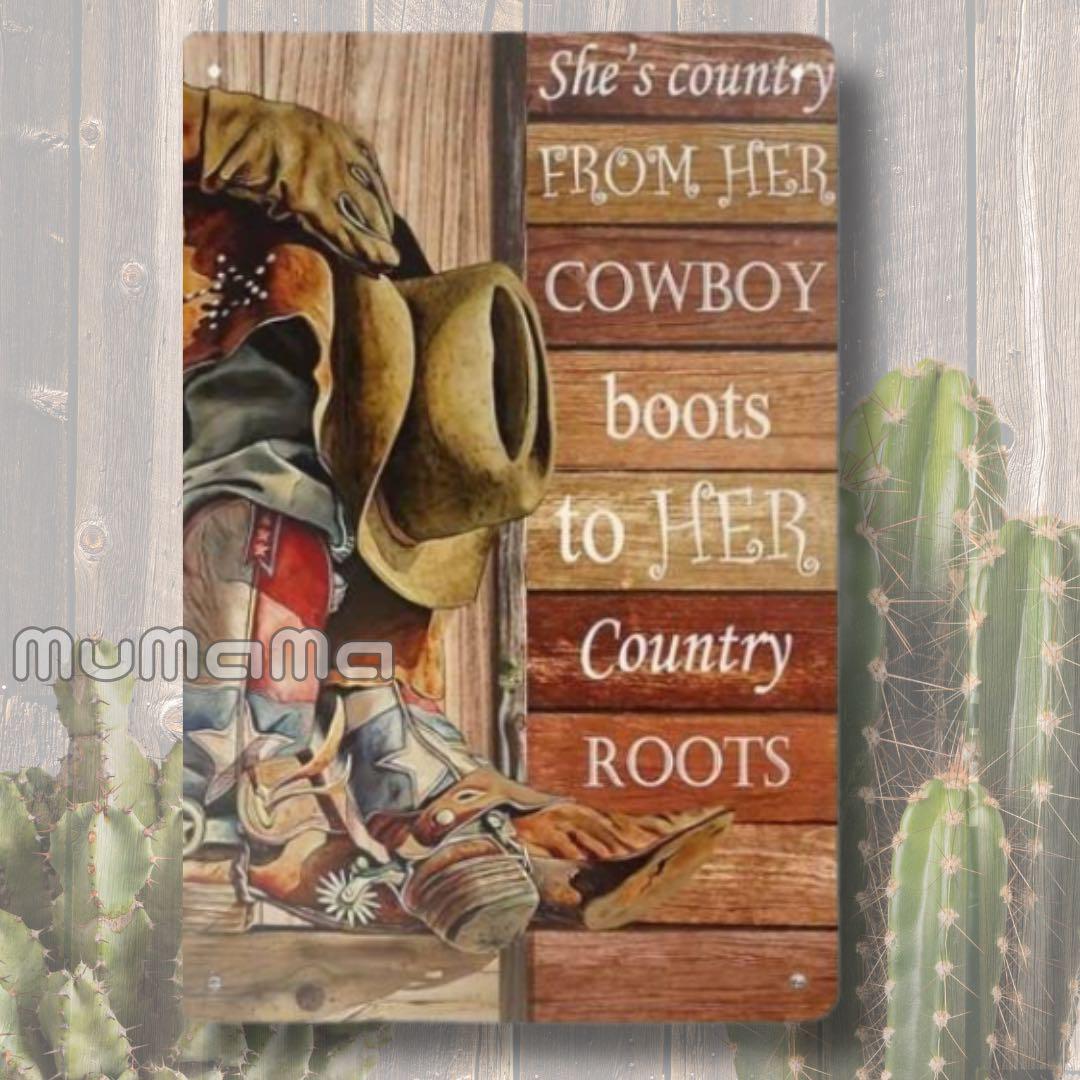 ブリキ看板 カウボーイ インテリア 雑貨 ヴィンテージ プレート レトロ拍卖