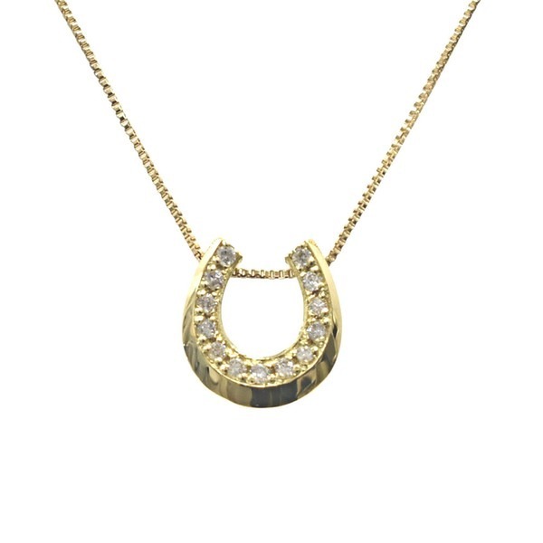 【18金】ホースシューネックレス 天然ダイヤ0.06ct 馬蹄チャーム K18拍卖