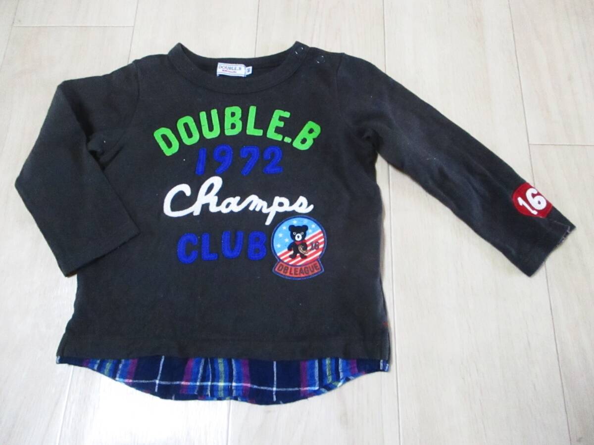 ミキハウス ダブルB・可愛い重ね着風長袖Tシャツ・茶色・サイズ90㎝拍卖