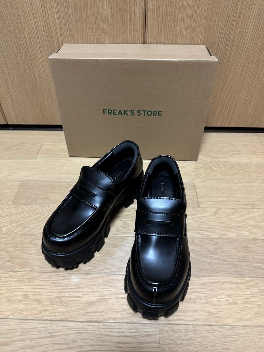 【未使用】FREAK'S STORE MENS ローファー 限定展開 ボリュームソール ローファー  ブラック 厚底 25cm J-484拍卖