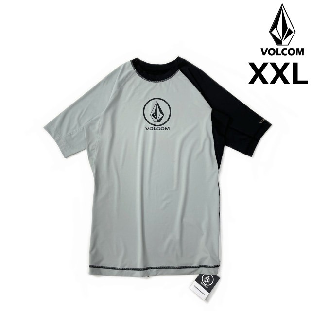 売切り【正規新品】VOLCOM ボルコム◆Tシャツ ラッシュガード スケート サーフ ストーンロゴ UVカット ストレッチ(XXL)グレー 黒 250617-B拍卖