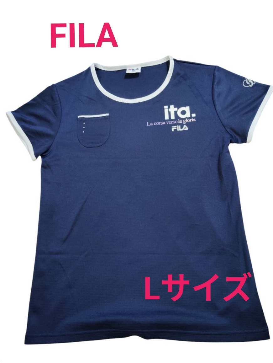 (sp58)フィラ FILA テニスウェア 半袖Tシャツ ポケット付き ネイビー サイズL レディース  トップス スポーツウェア拍卖