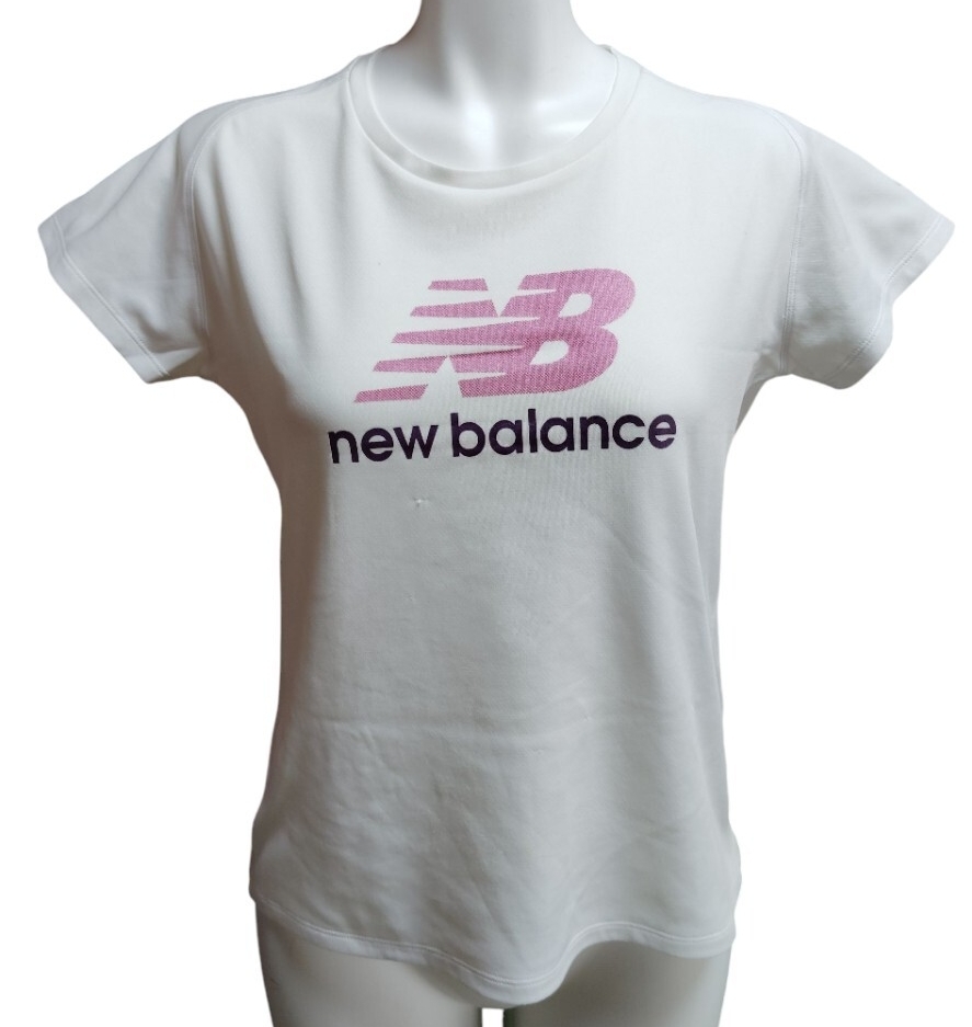 (sp16)ニューバランス NEWBALANCE  半袖Tシャツ  白 レディース Mサイズ カットソー スポーツウェア ロゴ プリント  ゴルフ拍卖